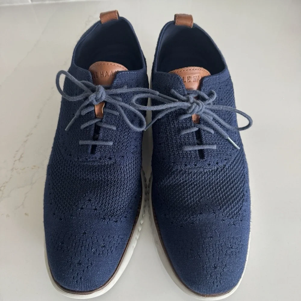 Cole Haan‎ Zerogrand Stitchlite Oxford Men 12 Navy Blue Wingtip Knit Sneaker
